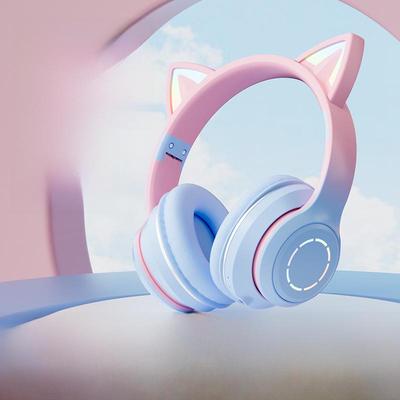Luminous Gradient Cat Ear Bluetooth Headset for Online Classes and Gaming - Universal Gift Edition