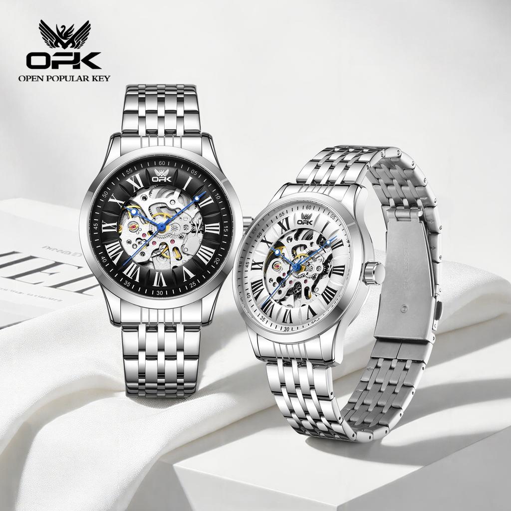 Mens Automatic Mechanical Watch Skeleton Hollow Roman Numeral Dial Waterproof Stainless Steel Business Dress Wrist Watch for Men