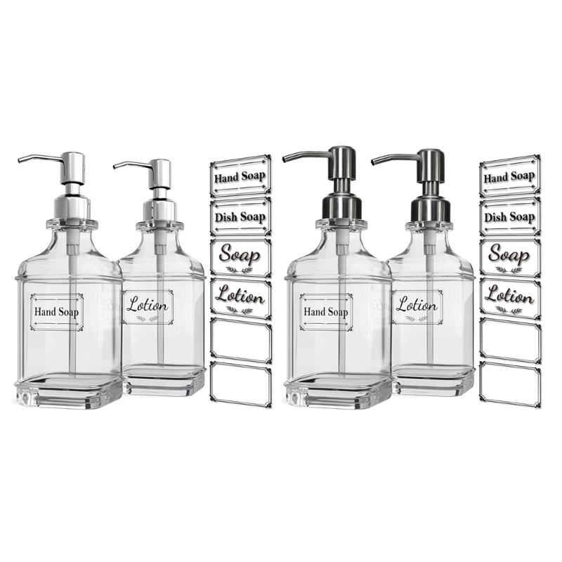 Balení 2 Průhledných Skleněných Dávkovačů Mýdla Lahvičky na Šampon 550ml pro Koupelnu a Kuchyň Cestovní Přenosné Dávkovače