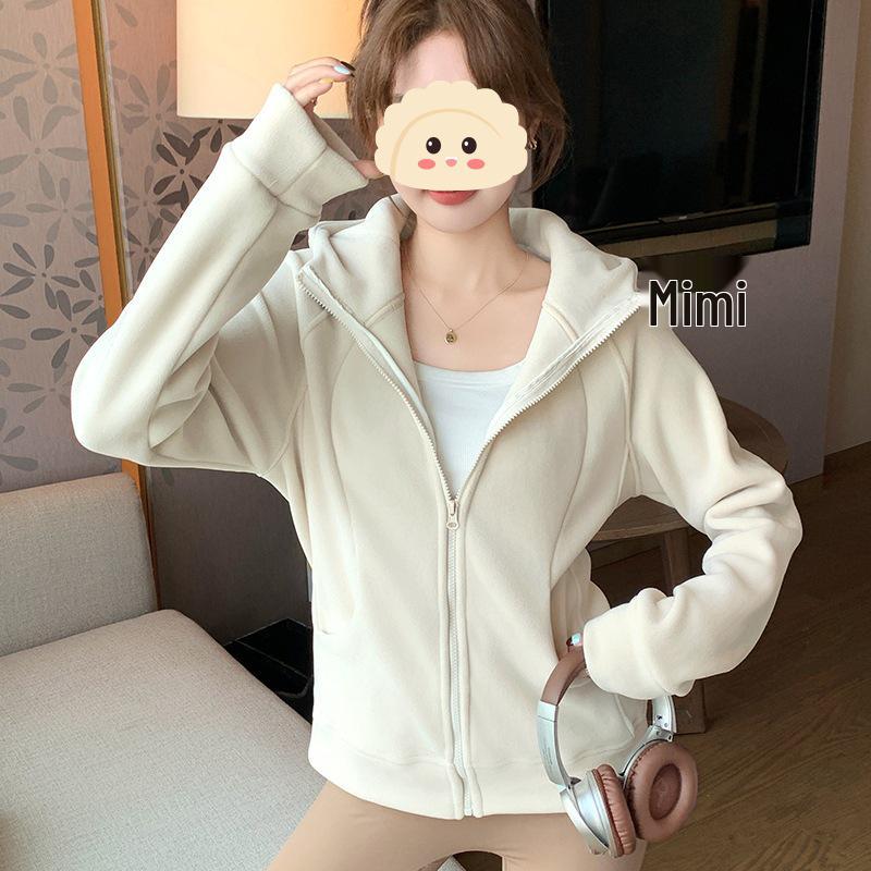 Women's Slimming Fleece Sweatshirt Jacket - Spring/Autumn 2025 New Arrival with Waist-Cinching and Plus Velvet Thickness