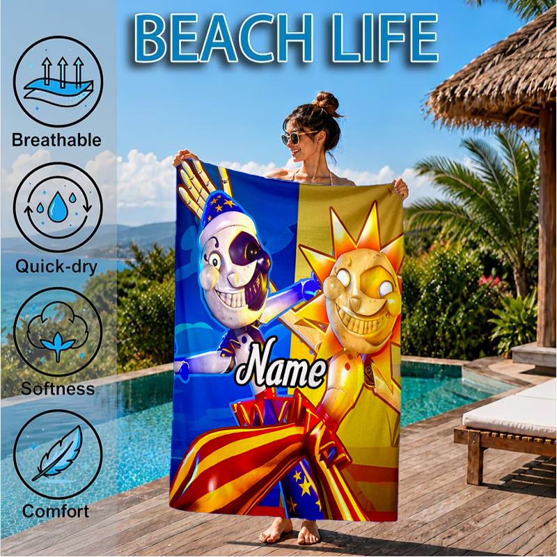Custom Name Daycare Star Adventure Heart In Space Adventure Microfiber Beach Towel, Lightweight for Summer Travel, Swimming Pool Fan Gift