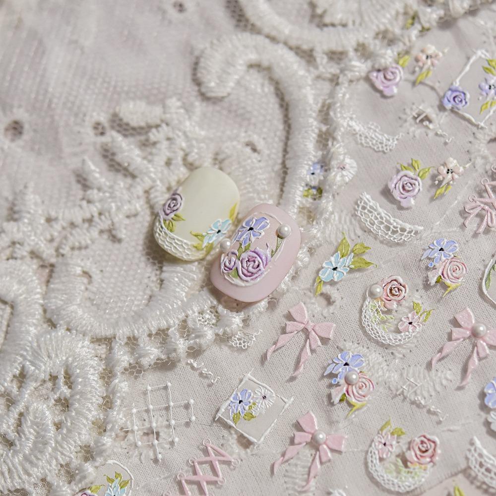 Rose Flower Nail Art Stickers Lace Nail Decals Cute Manicure Decal  DIY Nails