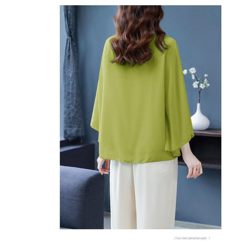 Loose Chiffon Top for Women New Plus Size Round Neck Batball Sleeves Summer Blouse Solid Color Women's Short Sleeved Casual Fashion Elegant T Shirts