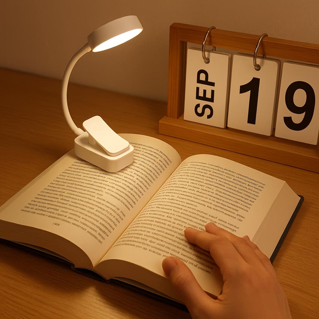 Adjustable reading light with 3 color modes - compact design, perfect for nighttime reading, soft LED eye-friendly light, battery powered.