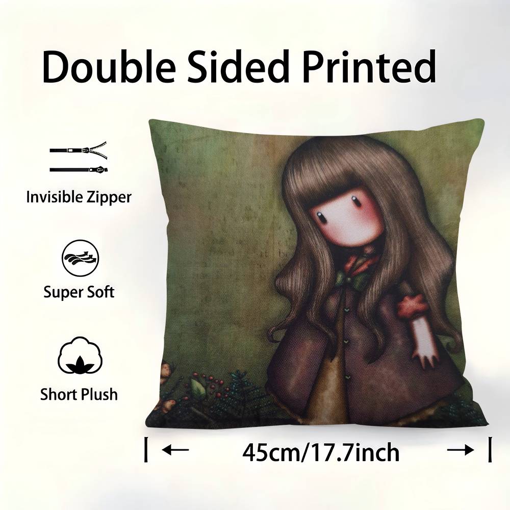 SSantoroGorjuss Cute Cartoon Girl Pillow Cover For Bedroom Room And Living Room Sofa Decorative Cushion Cover