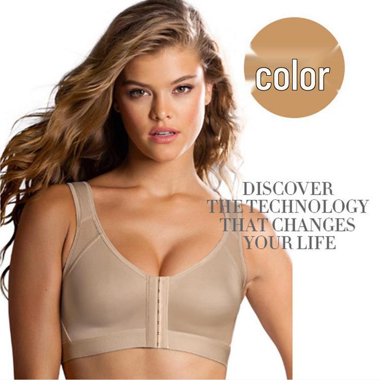Plus-Size Wire-Free Front Buckle Sports Bra - Breathable & Comfortable