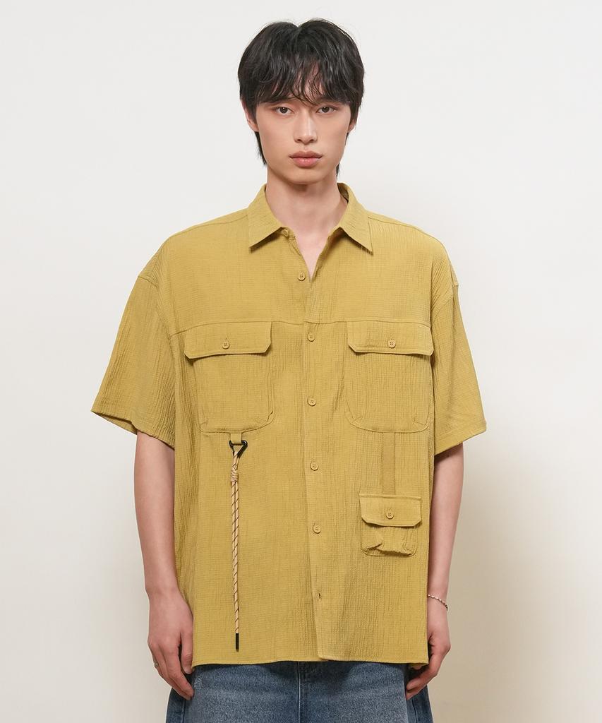 GENERALIDEA Man Pocket Wrinkle Half Shirt [Mustard] / Gf1Msh006