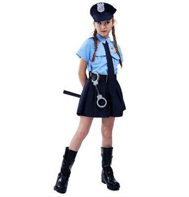 Girl's Police Officer Costume Cute Cop Playtime Cosplay Uniform Child Halloween Cosplay Outfit