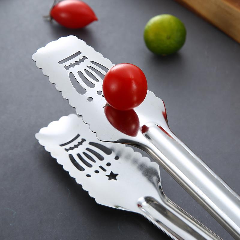 Non-slip Stainless Steel Kitchen Food Clip Crown Hollow Tongs Barbecue Steak Bread Clips Cooking Utensils