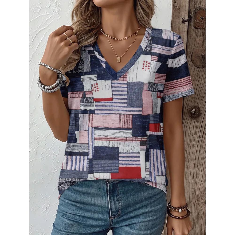 Fashion Versatile Women's V-neck Top Casual Loose Short Sleeves Comfortable T-Shirts Women’s