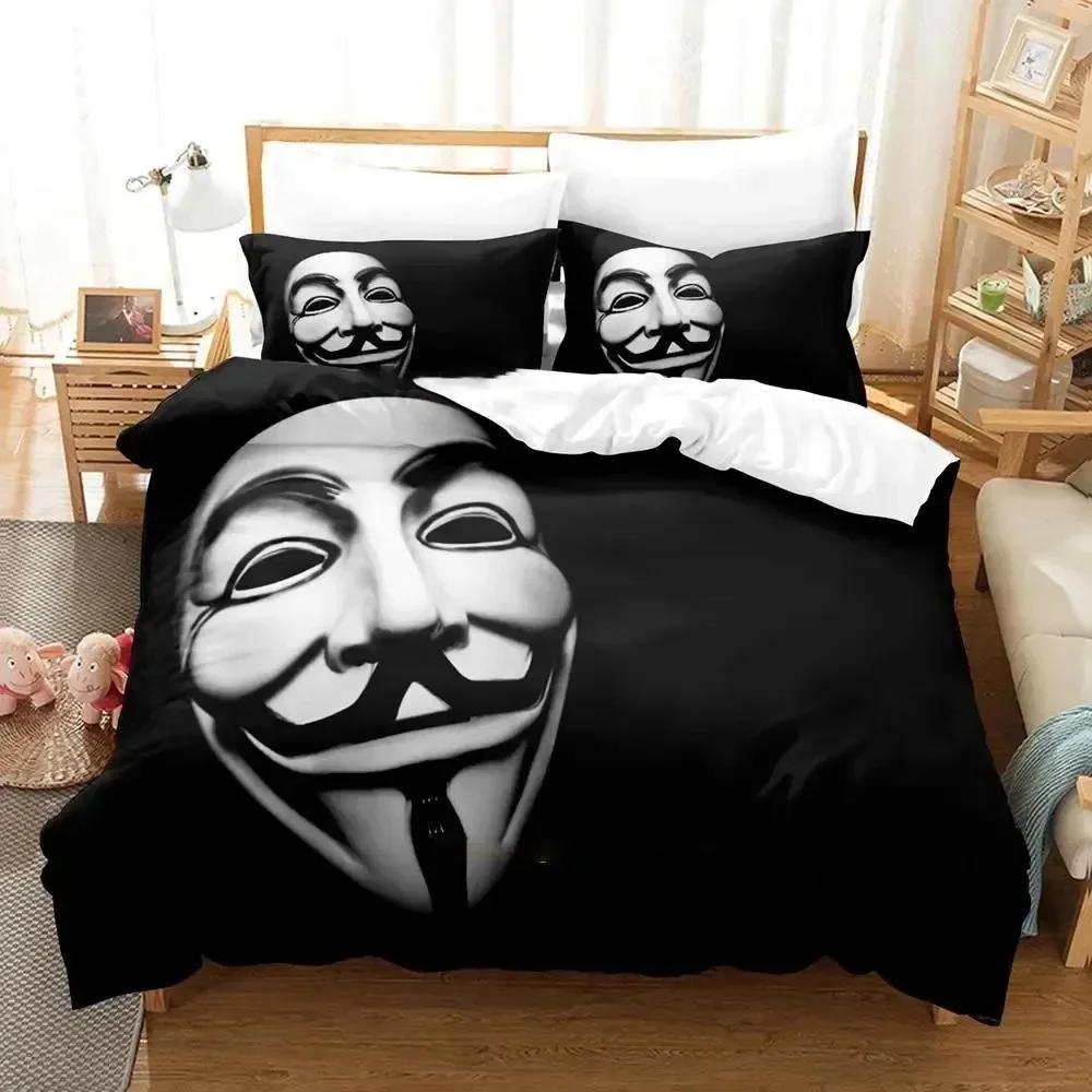 

Personality Technology Anonymous Bedding Set Duvet Cover Sheet Printed Bed Set Pillowcase Full Queen King Size Comforter Bedroom 70x133cm 2pcs