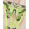 Green Butterfly Embroidery Lace Edge Seduction Perspective Print Lingerie Adult Bra Prom Queen