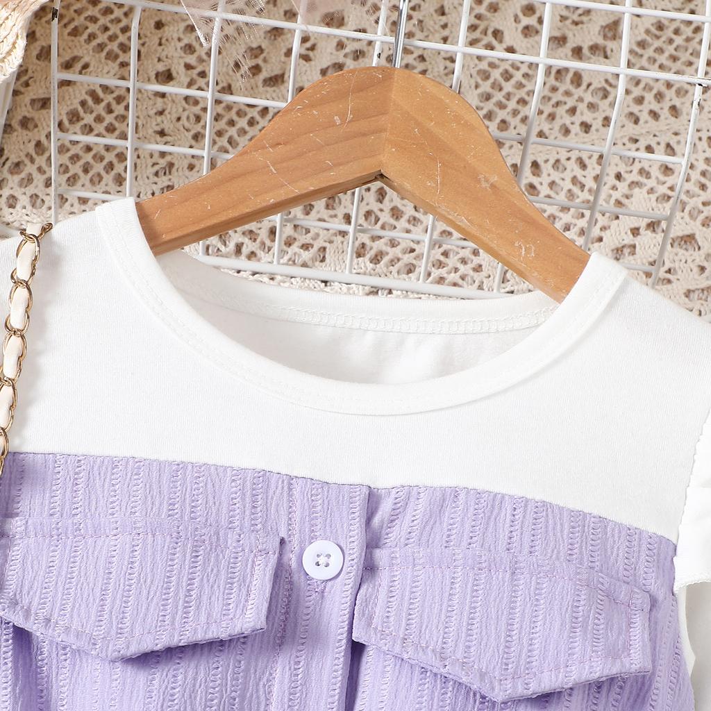 Princess Dress for Girls, Summer Children's Casual Long-sleeved Color-blocked Dress