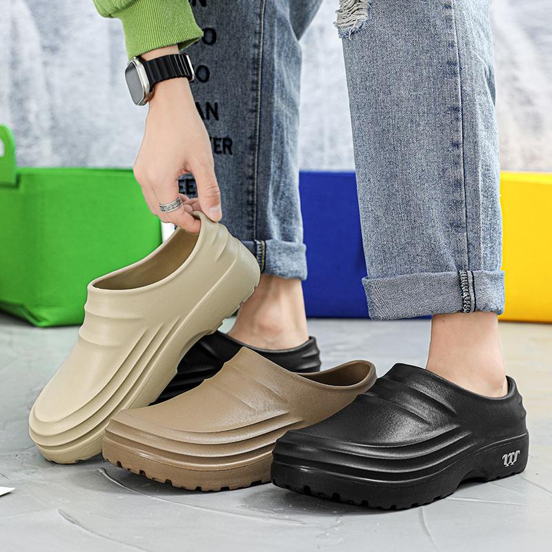Men Chef Shoes Anti Slip and Oil Proof Work Shoes Lazy Slippers Casual Kitchen Shoes One Step Garden Shoes For Beach