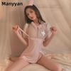 Sexy Transparent Lingerie Soft Yarn Slit Skirt Nurse Uniform Set 9040