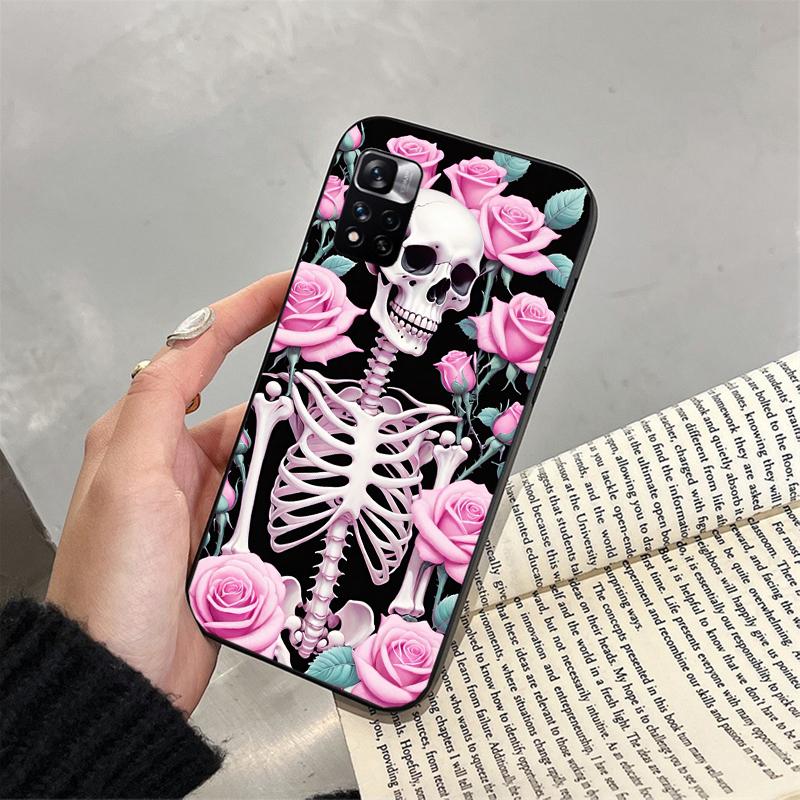 Skelett in blumen Telefon Fall Für Xiaomi Redmi hinweis 13 12 Pro 11S 11 10 Pro 10S 12S Redmi 10 13C 9C