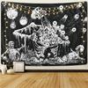 Black and White Wall Art Aesthetic Home Tapestry Gothic Skull  Psychedelic Hippie Mushroom