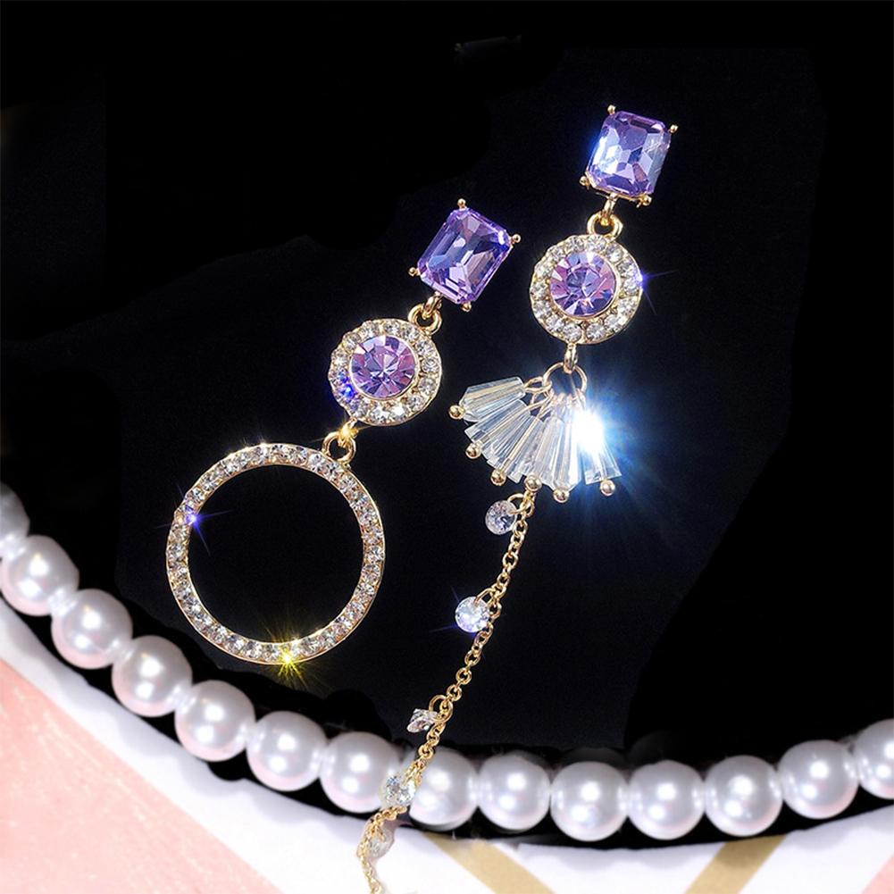 Women Long Silver Needle Asymmetric Ring Earrings Tassel Earrings