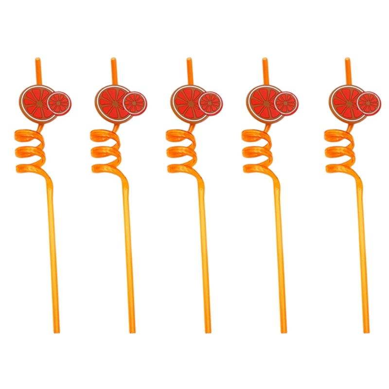 5PCS Spirals Straws Fruit Designs Silicone Drinking Tubes For Juices Smoothie Birthday Party Supplies