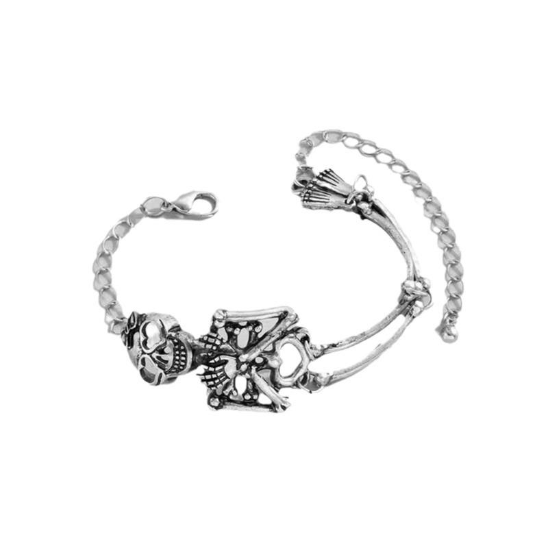 

Новый готический хип-хоп браслет с темным черепом и человеком, европейский и американский браслет-скелет на Хэллоуин, украшение для рук серебряный