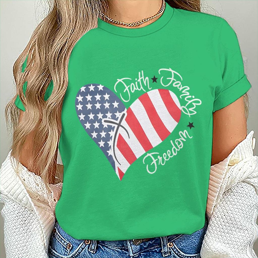 Womens Unisexs Faith Family Freedom T Shirts Fashion Vintage American Flag Heart Graphic Tee Casual Summer Short Sleeve Tops