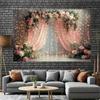 Pink Floral Wedding Arch Tapestry, Sheer Curtain with Lights Background Cloth, Romantic Party Backdrop