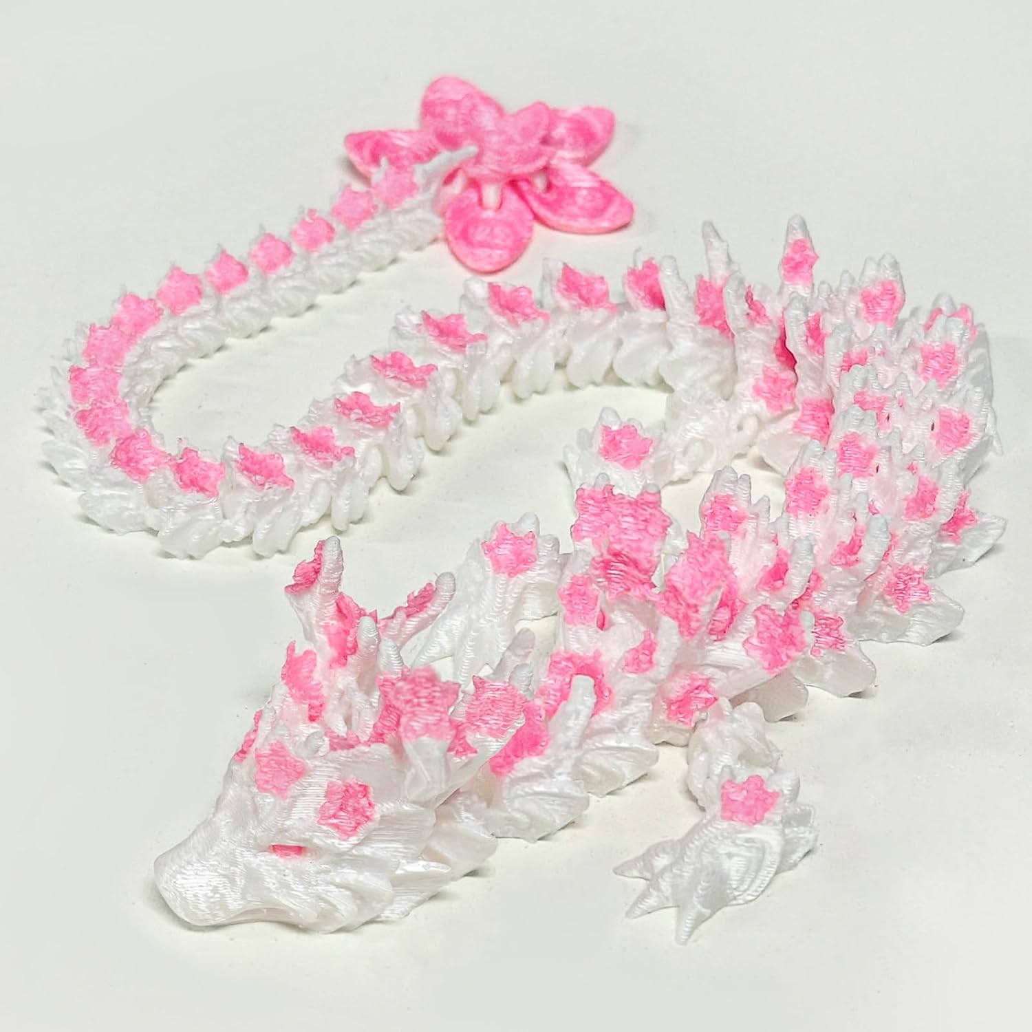 

3D Printed Dragon with Wings, 3D Printed Animals Toys, Fidget Dragon Toys, Dragon Glow in The Dark Flexible Articulated Winged Crystal Dragon Model Pink White