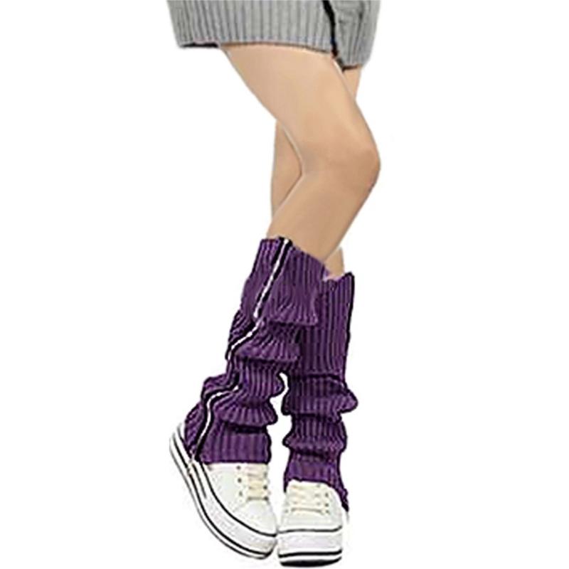 Damen Mädchen Harajuku Beinstulpen Süße Lolitas Gerippte Strick Stiefelsocken 90er Jahre Einfarbige Gestreifte Gothic Häkel Beinstulpen