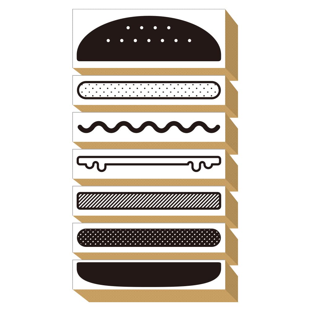 

Cute and Stylish Wooden Rubber Stamp Set with Hamburger Fun Made in Japan Design, Stationery, Postcards, Work, Office, Gifts, (#24)