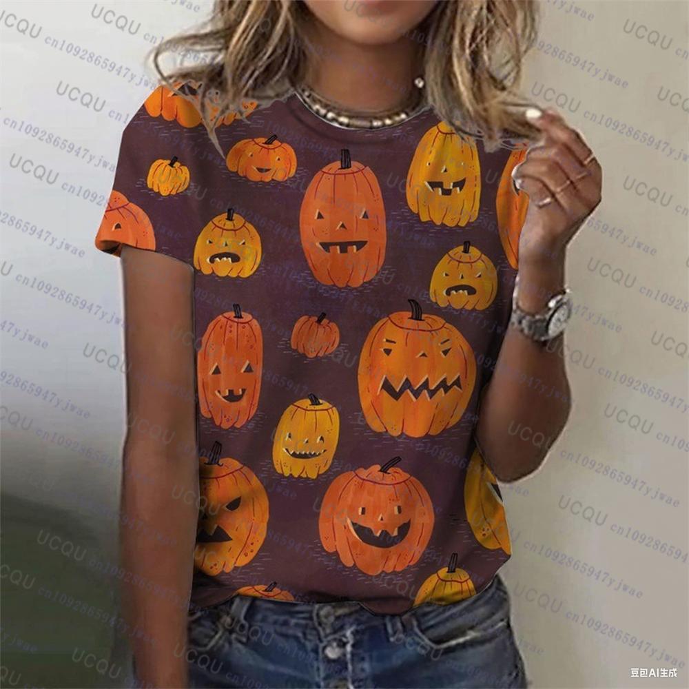 Хэллоуинская футболка с 3D-принтом для мужчин и женщин, повседневный и модный топ с коротким рукавом с тыквой, уличная свободная повседневная спортивная футболка 5XL