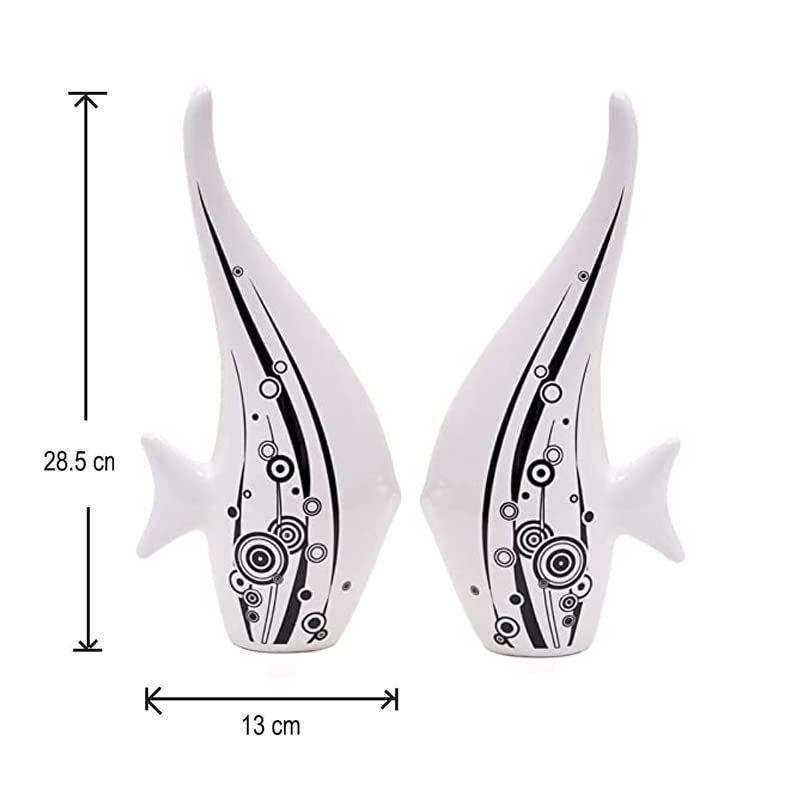 Modern Minimalist White Bubble Fish Art Figure | Beautiful Home Decor- (Set of 2 Pc)