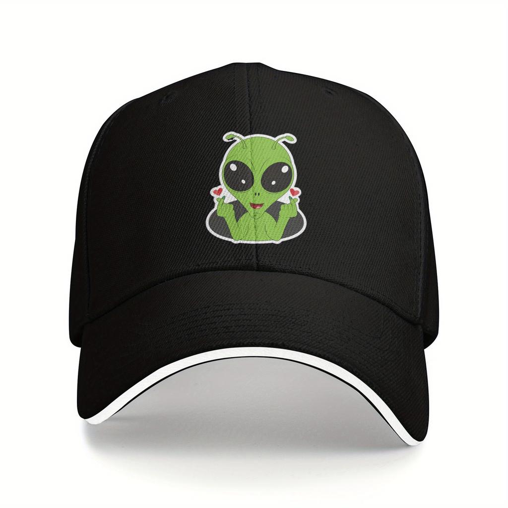 Cute Green Alien Meme Heart Kpop Lover Baseball Cap Polyester Casual Adjustable Unisex Adult