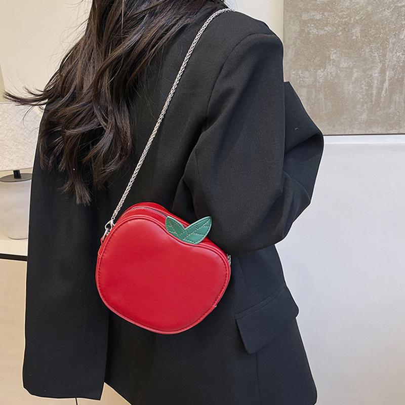 Girl Crossbody Bag Cute Apple PU Personality Women Shoulder Bag Simple Small Satchel Cartoon Shaped Coin Purse CLE