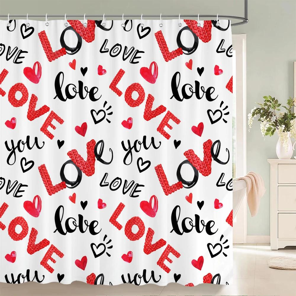 

Red Love Valentine s Day Printed Bathroom Shower Curtain Large 230x180 Waterproof Cloth Pink lovey Romantic Bath Curtains Decor W90xH180cm