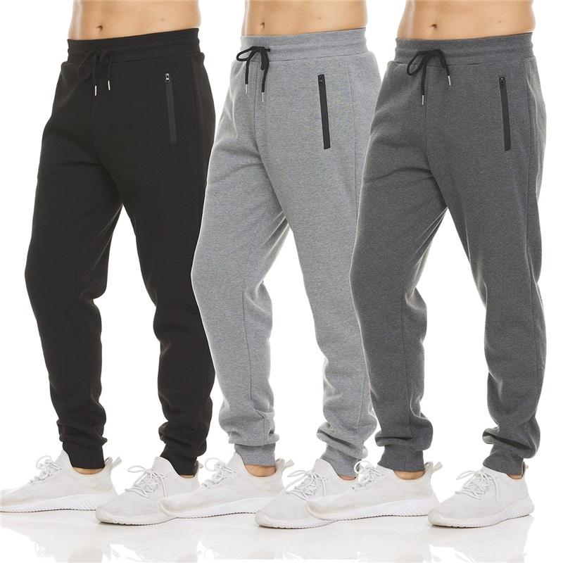 Men's Sports Casual Pants Zipper Fleece Fitness Running Solid Color Elastic Waist Guard Pants Outdoor Sports Simple Casual Pants