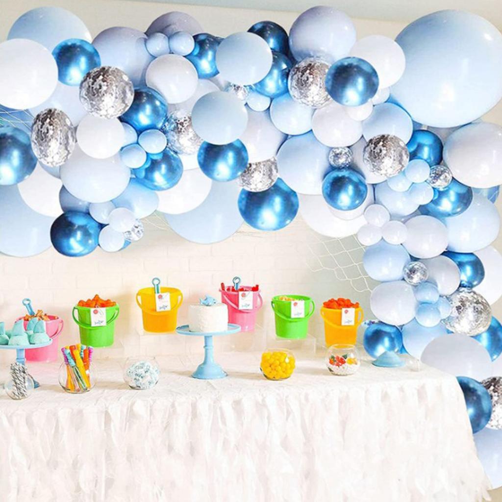 Metallic Blue Balloons With Silver Confetti For Baby Shower Birthday Wedding Decor