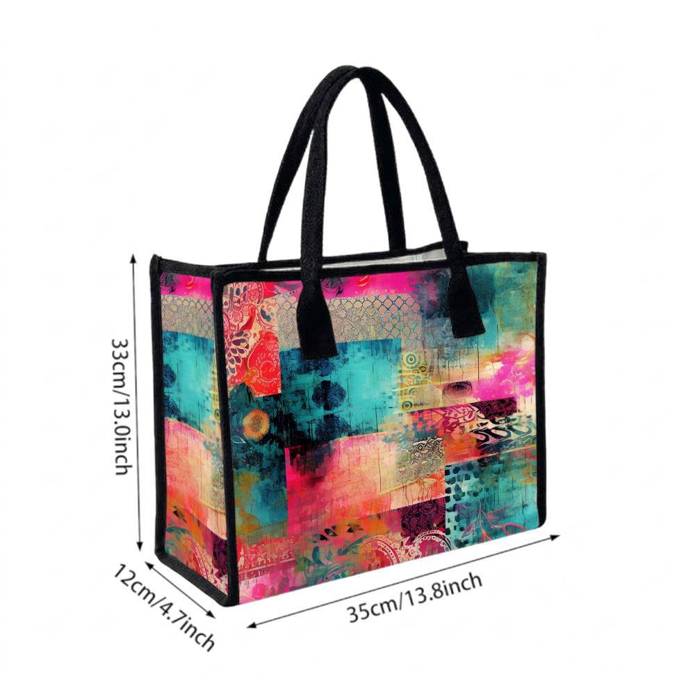 Vibrant Art Print Tote Bag Portable Fashion Casual Daily Carry Handbag for Outdoor Shopping Travel Use