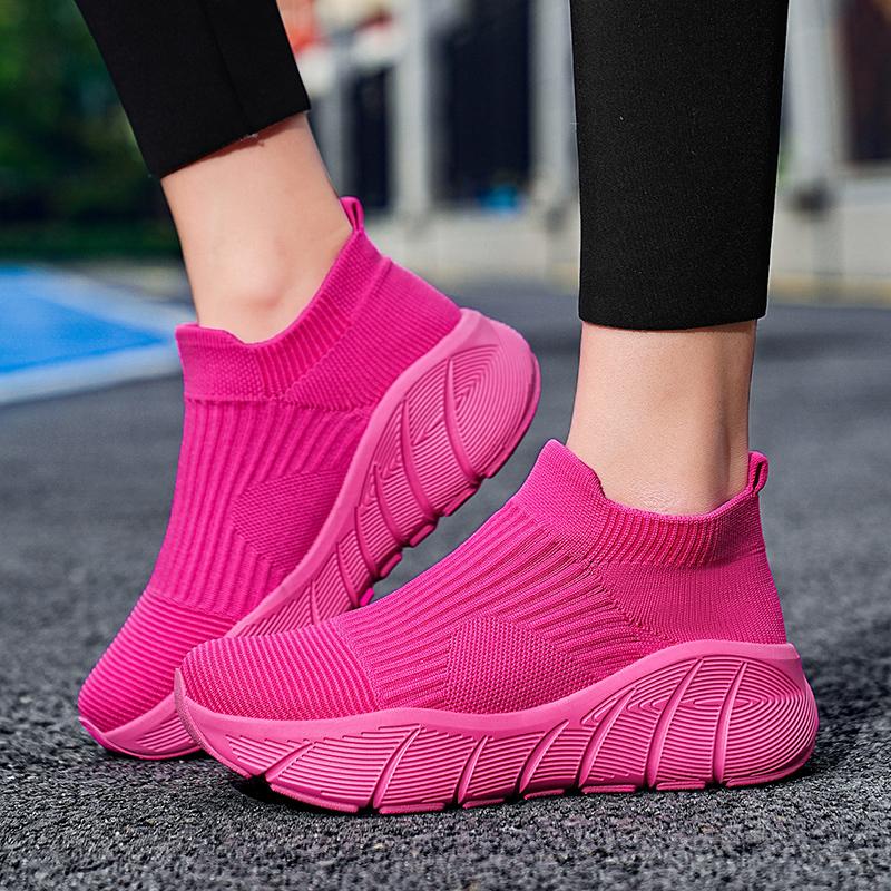 Spring and Autumn fly-woven socks shoes thick-soled large-size sports shoes shock-absorbing running shoes