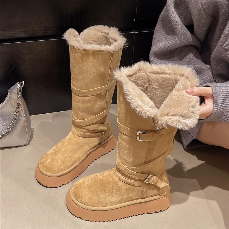 Women's lightweight comfortable thick sole winter warm snow boots padded lining non-slip shock absorption wear casual sports long cotton boots