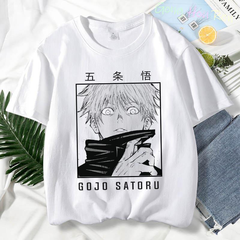 Japonské tričko Manga Jujutsu Kaisen Top Dámské Anime Gojo Satoru Tričko s potiskem Funny Gojo Cat Grafika Tričko Kawaii Neformální topy