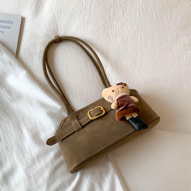 Women's Luxury Suede Shoulder Bag - Retro Matte Design, French-Inspired Baguette for Autumn/Winter