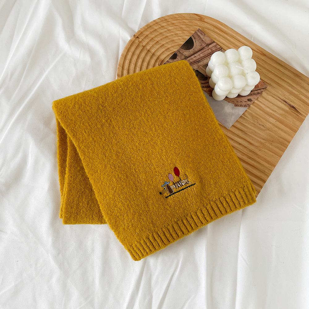 Winter knitted wool small scarf women's new high-end dog embroidery simple matching scarf