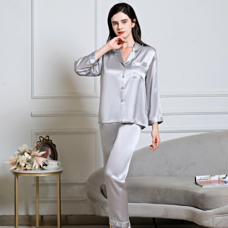 Women's Silk Pajama Set: Long Sleeve Two-Piece, 100% Mulberry Silk, Versatile for Home or Outdoors, Spring/Summer Style