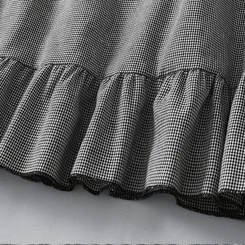 2025 Spring Artistic Retro Loose Casual Houndstooth Pleated Patchwork Dress