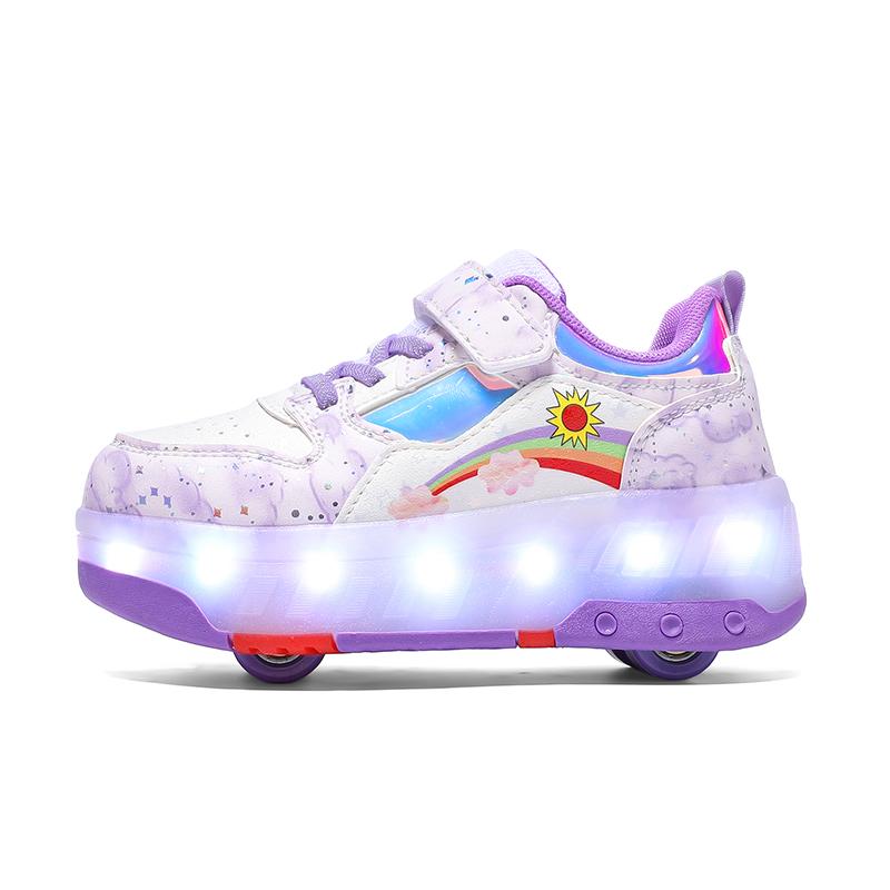Kid's Roller Skates Removable Flat Charging LED Four Wheels Glowing Sports Shoes  Women's Glowing Sneakers