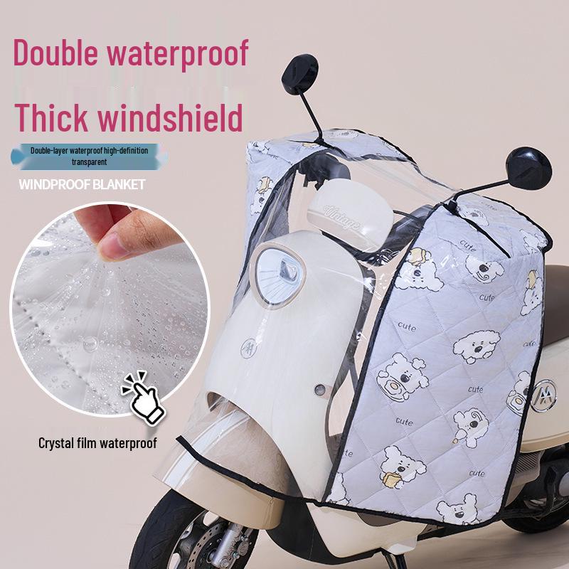 Electric Motorcycle Windshield: Rainproof, Warm, Quilted PVC Cover