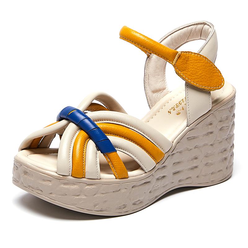 Fashion GKTINOO Women Sandals Genuine Leather 2025 New Summer Women Shoes hook & loop Retro Wedges Casual Platform Ladies Sandals