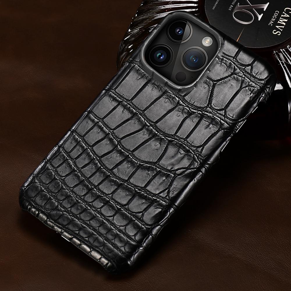 LANGSIDI Brand Original Crocodile Real Leather Cases for iPhone 16 15 Pro Max 14 13 12 pro max Genuine Leather Fundas Back Bover