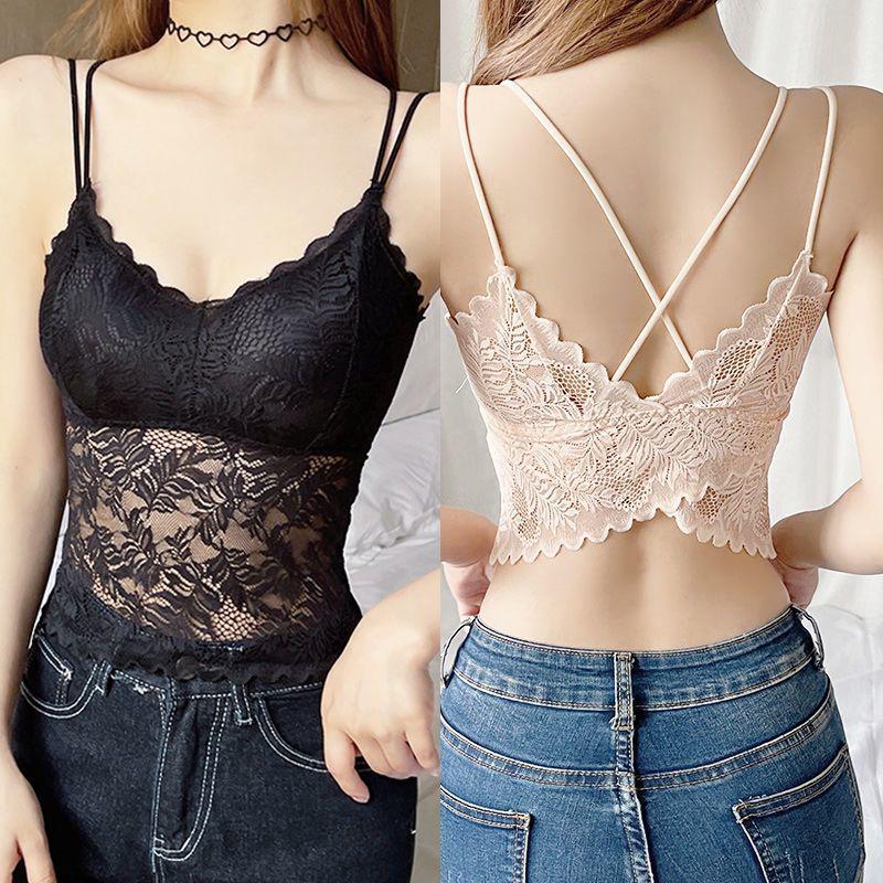 Soutien-gorge Camisole Push-Up Dentelle Papillon - Haut Bandeau Sans Dos Élégant pour Femmes