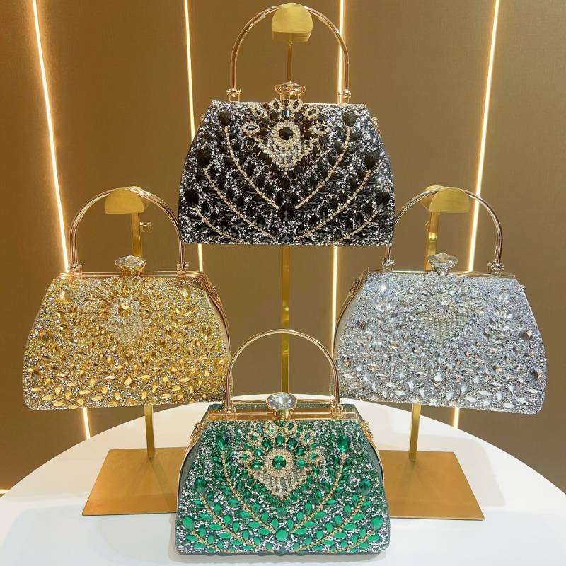 Modern Polyester Womens Clutch Bag For Evening Events With Rhinestone Decor And Lock Closure